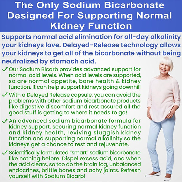 Healthy Kidney Sodium Bicarb 650Mg Capsules, Sodium Bicarbonate to Support Normal Kidney Function, Kidney Health Supplement for Kidney Support, Acid Relief, Alkalinity, 120 Capsules