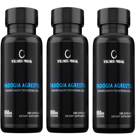 Fadogia Agrestis 850Mg per Serving (120 Capsules) Maximum Strength Extract Supports Healthy Testosterone Levels and Athletic Performance Made in the USA by Wellness Primal (3 Bottle)