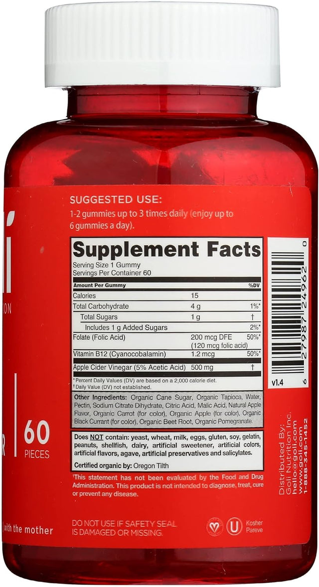 Goli Nutrition World'S First Apple Cider Vinegar Gummies 60 Count, 60 Count