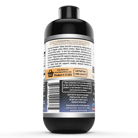 Amazing Formulas Black Seed Oil Natural Dietary Supplement - Cold Pressed Black Cumin Seed Oil from 100% Genuine Nigella Sativa - 16 Oz. Bottle