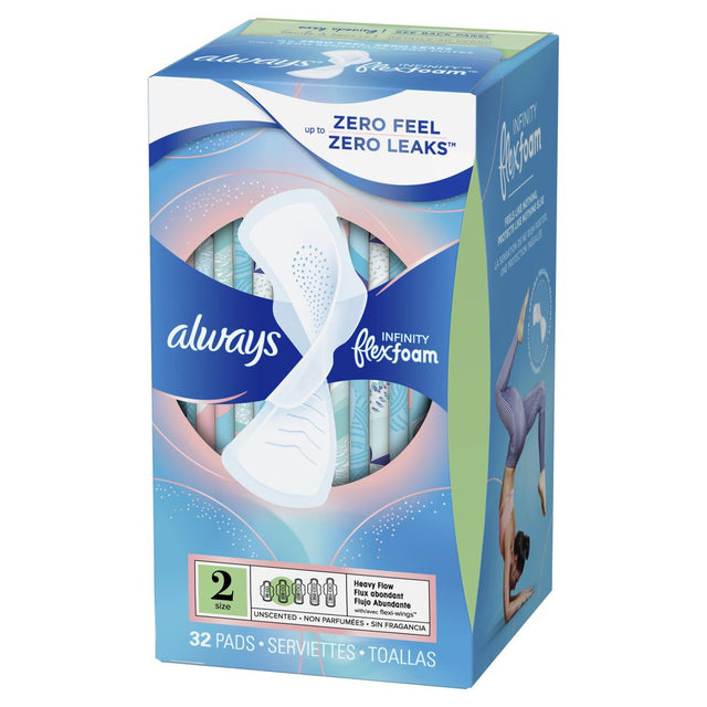 Always Infinity Feminine Pads with Wings, Size 3, Extra Heavy Absorbency, Unscented, 28 Ct