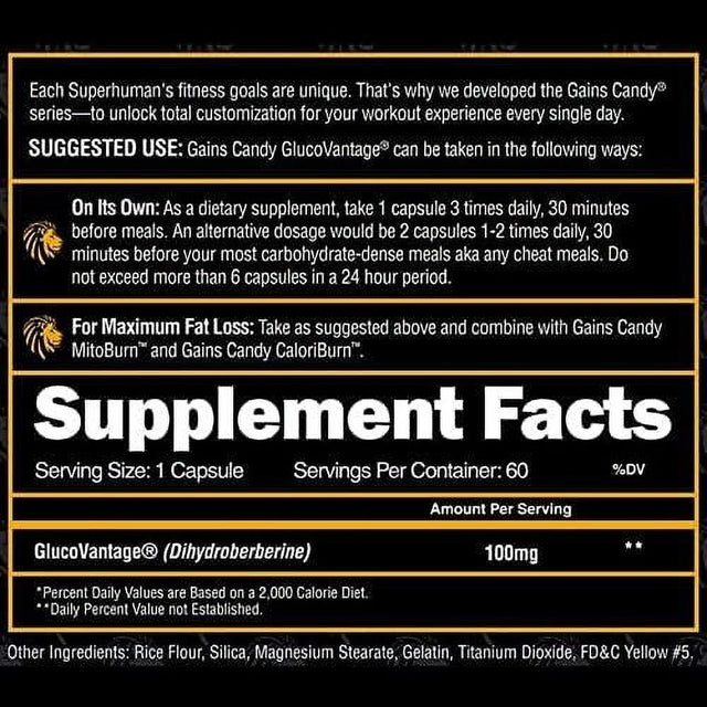 Alpha Lion Gains Candy, Upgrade Workout Performance & Endurance, 60 Capsules DHB Berberine - Glucovantage
