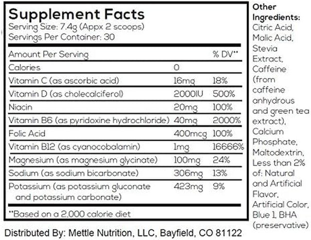 Healthy Energy Drink Powder - Stevia & Natural Caffeine | Elevated Energy Fizzy Drink Mix | Blue Raspberry | 30 Servings