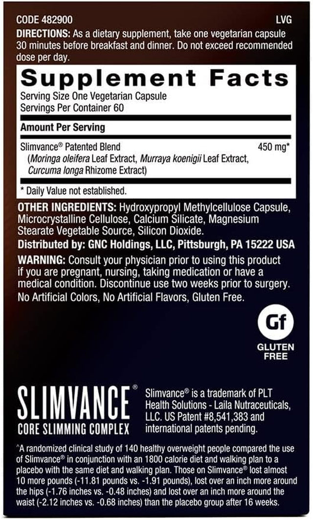 Slimvance Core Slimming Complex Supplements | Supports Reduction in Body Fat and Increased Energy | Achieve Weight Loss Goals | Stimulant Free, Vegetarian Formula | 60 Capsules