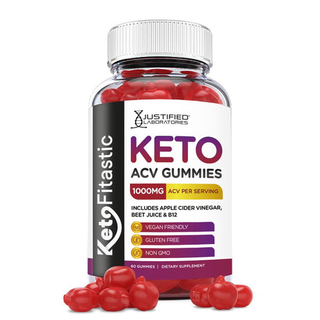 Justified Laboratories Ketofitastic Keto Gummies 1000MG ACV with Pomegranate Juice Beet Root B12 60 Gummys