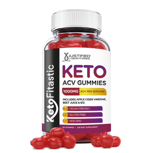 Justified Laboratories Ketofitastic Keto Gummies 1000MG ACV with Pomegranate Juice Beet Root B12 60 Gummys