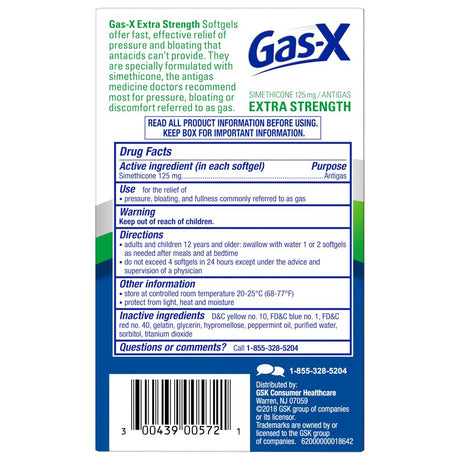 Gas-X Extra Strength Simethicone Softgels Medicine for Fast Gas Relief, 72 Count