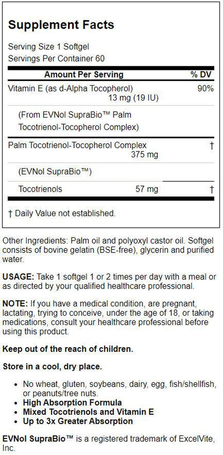 Jarrow Formulas - Toco-Sorb Mixed Tocotrienols and Vitamin E 60 Mg. - 60 Softgels Formerly Toco-Life