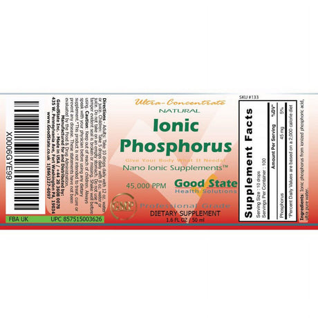 Good State Liquid Ionic Minerals - Phosphorus Ultra Concentrate - (10 Drops Equals 45 Mg, 100 Servings per Bottle)