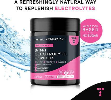 3-In-1 Electrolyte Powder - Sugar Free Low Carb Electrolyte Powder - Keto Electrolytes Hydration Powder - Whole Food Electrolytes Powder Drink Mix in Berry Lemonade, 363G [30 Servings]