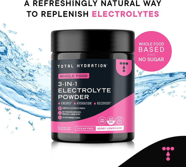 3-In-1 Electrolyte Powder - Sugar Free Low Carb Electrolyte Powder - Keto Electrolytes Hydration Powder - Whole Food Electrolytes Powder Drink Mix in Berry Lemonade, 363G [30 Servings]