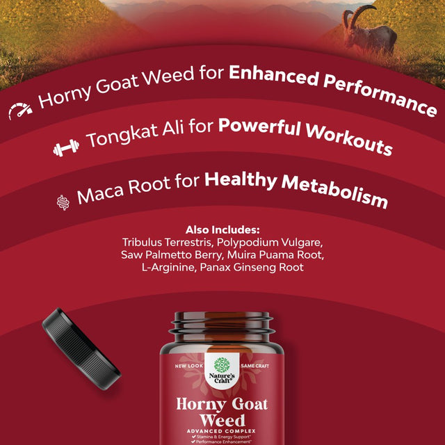 Horny Goat Weed Extract Complex - Invigorating Blend with Tribulus Saw Palmetto L Arginine and Tongkat Ali Extract and Maca Root for Men and Women for Enhanced Energy and Stamina - 60 Capsules