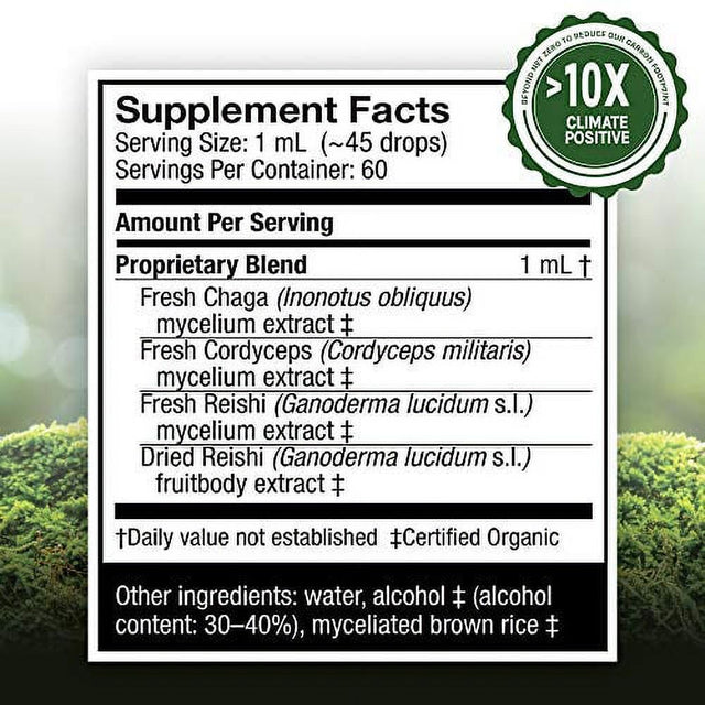 Host Defense, Breathe Extract, Respiratory Support, Mushroom Supplement with Cordyceps, Reishi and Chaga, Plain, 2 Fl Oz