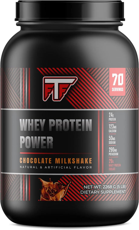 5Lb 100% Whey Protein Chocolate Milkshake- 70 Servings, Build Muscle, Endurance, and Strength