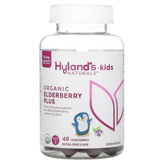 Kids Naturals, Organic Elderberry Plus, Natural Berry, Ages 2+, 48 Vegan Gummies, Hyland'S