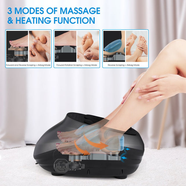Foot Massager with Heat, Shiatsu Deep Kneading, Air Compression & 3 Heating Levels, Timer, Delivers Relief for Tired Muscles and Plantar Fasciitis & Neuropathy Pain, Gifts for Home and Office Use