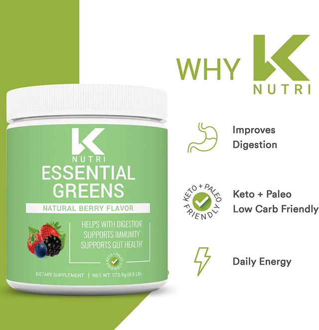 K Nutri Supergreens [30 Servings] Organic Superfood Powder - Fruit & Vegetable Blend Helps Detox, Immunity, Digestion, Energy, Gut Health - Naturally Flavored & Sweetened - Greens Supplements