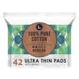 L. Ultra Thin Pads, Regular Absorbency, 42 Ct, 100% Pure Cotton Top Layer
