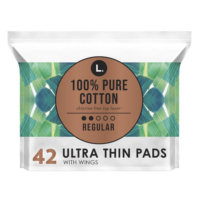 L. Ultra Thin Pads, Regular Absorbency, 42 Ct, 100% Pure Cotton Top Layer