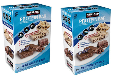 Kirkland Signature Variety Protein Bars 20 Count, 21G of Protein, 4G of Carbs and 1G of Sugar, Chocolate Brownie and Chocolate Chip Cookie Dough, 2 Boxes