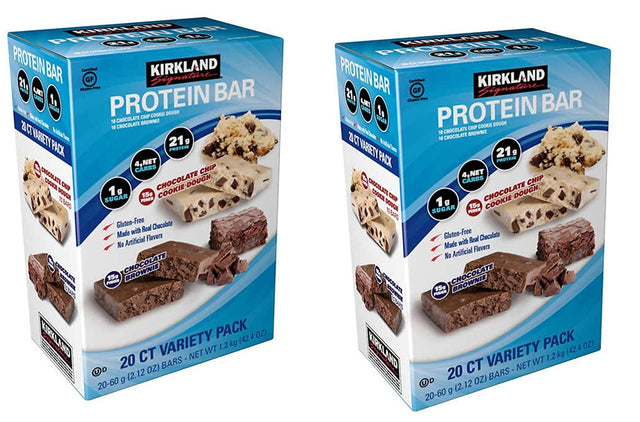 Kirkland Signature Variety Protein Bars 20 Count, 21G of Protein, 4G of Carbs and 1G of Sugar, Chocolate Brownie and Chocolate Chip Cookie Dough, 2 Boxes