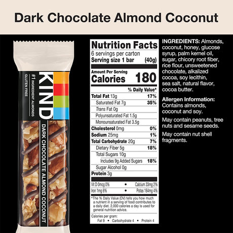 KIND Bars, Dark Chocolate Almond & Coconut, Healthy Snacks, Gluten Free, 24 Count