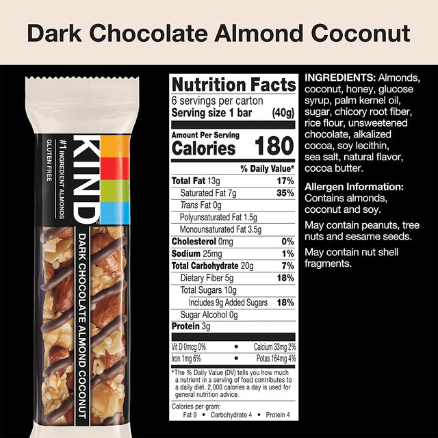 KIND Bars, Dark Chocolate Almond & Coconut, Healthy Snacks, Gluten Free, 24 Count