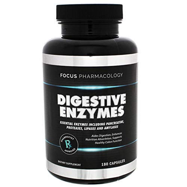 Focus Pharmacology Digestive Enzymes and Priobiotics Blend - 180 Ct Protease, Lipase, Lactase, Galactosidase, Acidophilus, Casei, Plantarum