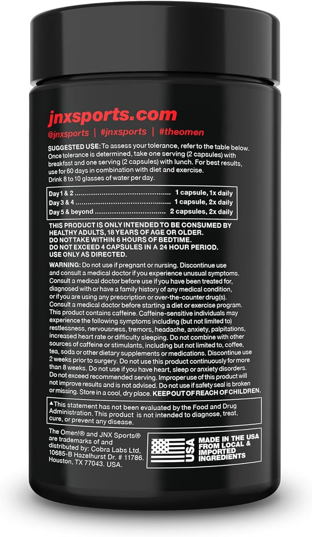 JNX SPORTS the Omen! Fat Burner Dietary Supplement, Men & Women | 50 SRV | 100 Caps