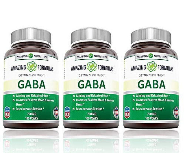 Amazing Formulas Pharma GABA - 750 Mg, 100 Veggie Capsules - Pack of 3