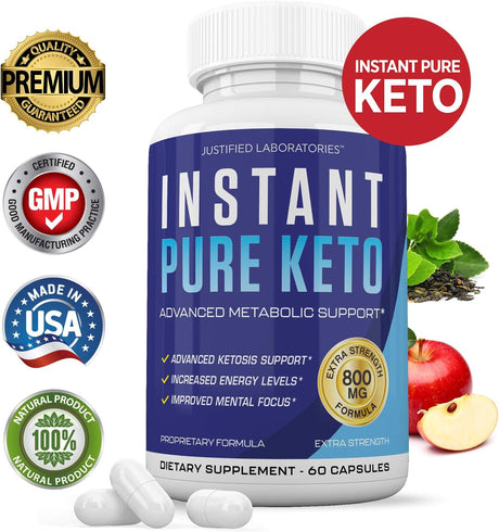 Instant Pure Keto Pills Advanced BHB Boost Ketogenic Supplement Exogenous Ketones Ketosis for Men Women 60 Capsules 2 Bottle