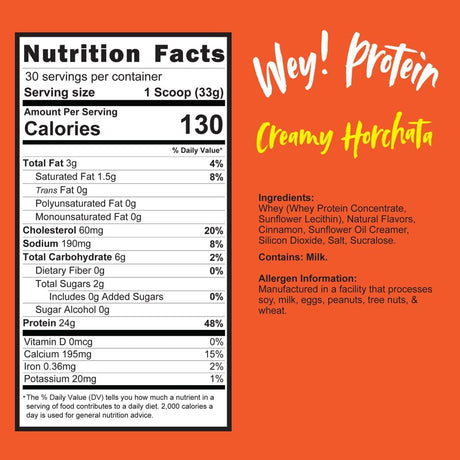 Horchata - Whey Protein, Traditional Mexican Flavor, Sugar-Free, Gluten-Free, 23G Protein, Made in USA (30 Servings, 2.2Lbs)