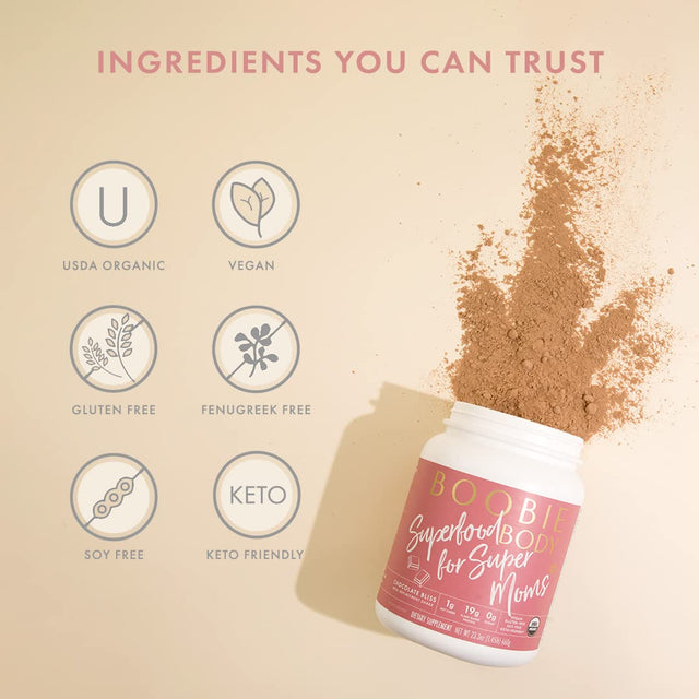 Boobie Body Organic Superfood Plant-Based Protein Shake, Chocolate Bliss, [23.4Oz, 1 Tub] (Package May Vary)