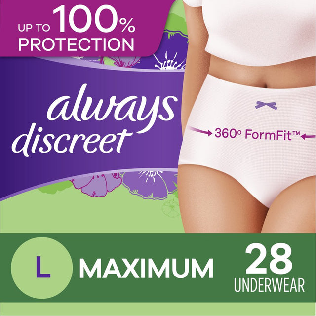 Always Discreet Max Protection Adult Incontinence Underwear, Large, 28 Ct