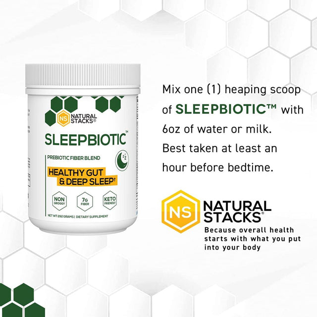 Natural Stacks Sleepbiotic Prebiotic Fiber Blend - Prebiotic Fiber Powder W/ German Chamomile & Green Banana Flour - Prebiotic Powder Fiber Supplement for Healthy Gut & Deep Sleep, 292G [20 Servings]
