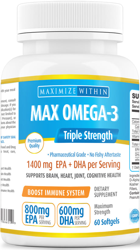 Max Omega 3 - Triple Strength Fish Oil Supplement, 60 Count