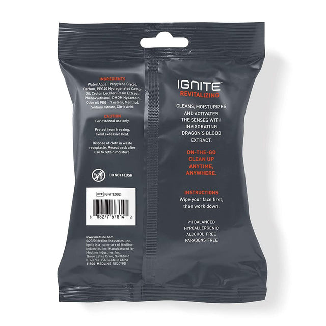 Ignite Mens Body Wet Wipes, Extra Thick 8" X 8" Shower Wipes, Revitalizing Scent, 10 Count (Pack of 5)