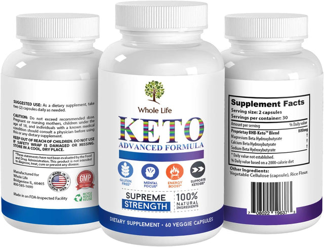 Keto Advanced Formula Diet BHB Pills - Ketogenic All Natural, Support Metabolism, Manage Cravings Keto BHB Supplement for Men & Women - Utilize Fat for Energy with Ketosis, 60 Capsules