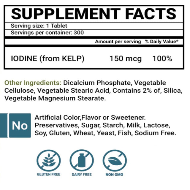 Kelp 150Mg 300 Vegetarian Tablets, Supports Healthy Thyroid Function, Gluten Free, Vegan Friendly. Made in USA by Peter Gillham'S Life Essentials