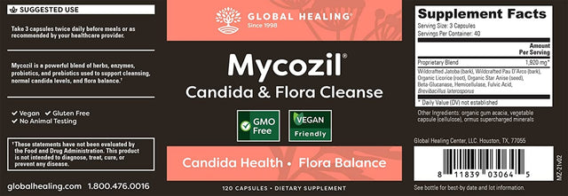 Global Healing Center Mycozil & Oxy-Powder Kit - Vegan Supplement Support Detox of Candida & Harmful Organisms for Gut Health, Oxygen Based Colon Cleanser of Intestinal Tract - 180 Capsules Total