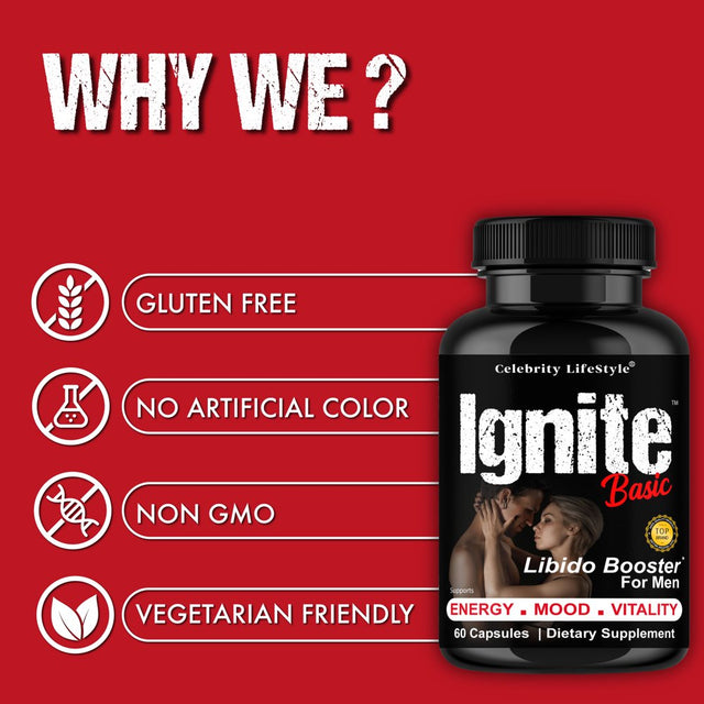 Ignite Basic Testosterone Booster for Men, Support Libido, Strength, Male Enhancing Supplement 60 Capsules
