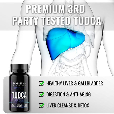 Leviathan Nutrition TUDCA Bile Salts 300Mg - Best Tudca Support for Liver Cleanse Detox and Repair, Kidney & Gut Health Liver Support Bile Acid Ox Bile Gallbladder Cleanse Tudca Supplement 60 Count