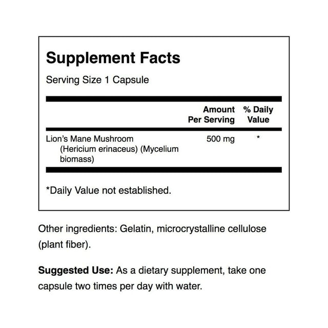 Swanson Herbal Supplement Lion'S Mane Mushroom 500 Mg - 60 Capsule, Multicolor