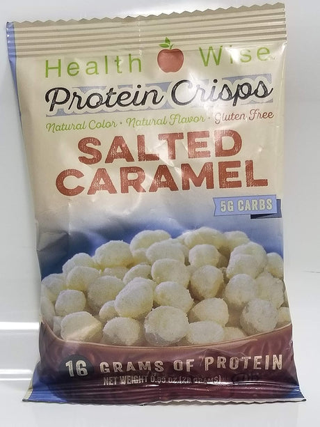 Health Wise Salted Caramel Protein Crisp - 5 Grams of Carbs- 16 Grams of Protein - 130 Calories - Weight Loss - Hunger Suppressant - Diet Protein Snack - 7 Bag Pack