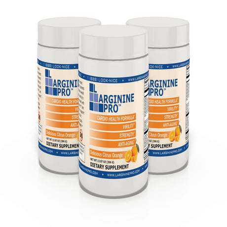 L-Arginine Pro Powder - 5500Mg L-Arginine, 1100Mg L-Citrulline Cardio Health (Citrus Orange, (3) Jars)