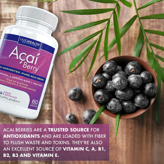 All Natural Acai Berry Supplement | Maximum Strength Vitamin to Boost Metabolism | Acai Berry Cleanse for Detoxification & Weight Loss, 60 Capsules