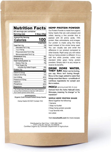 Get Chia Organic Hemp Heart Protein Powder-74% | 22 Grams Protein per Serving I Cold Processed & Stored | Made from the Hemp Heart | 12 LBS