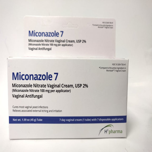 H2 Pharma Miconazole 7 - Miconazole Nitrate 2% Vaginal Cream, 1.59 Oz Tube - Antifungal for Yeast Infection, Relieves Itching
