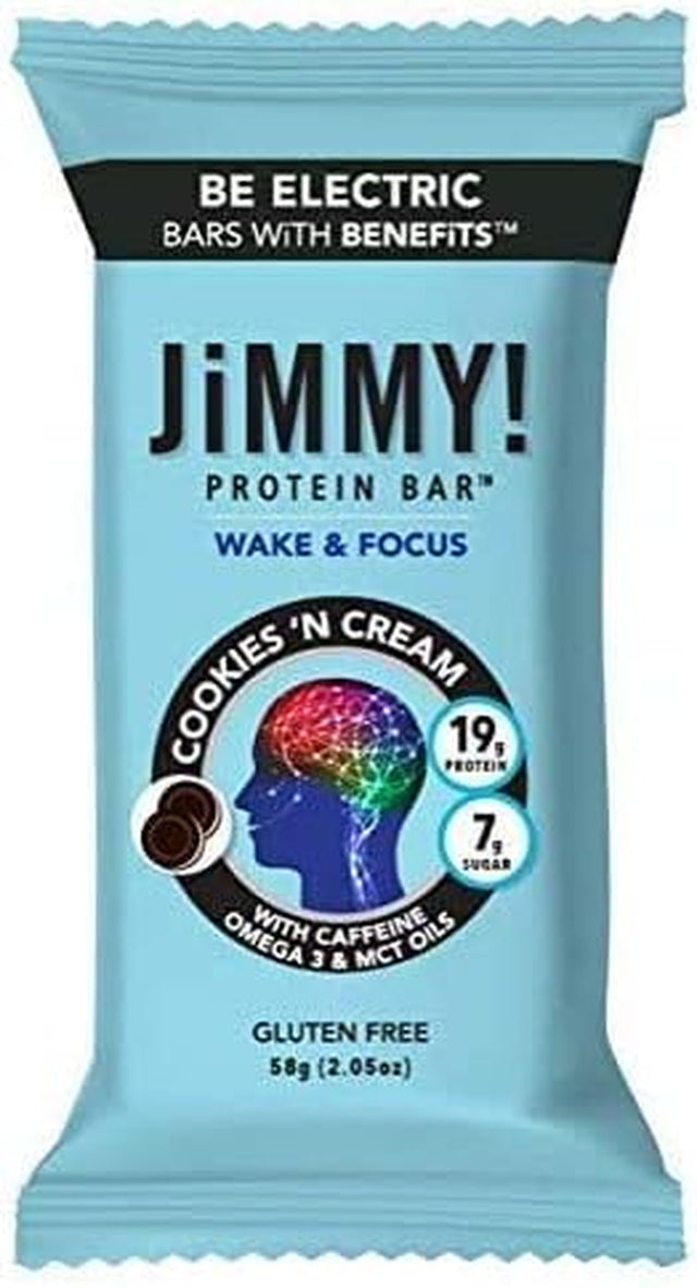 Jimmy! Clean Protein Bar | Wake & Focus, 19G Protein, 7G Sugar, Gluten Free, Real Food | Cookies N Cream (12 Bars (1 Box))