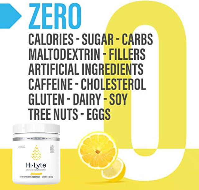 Hi-Lyte Lemonade Electrolyte Powder, Daily Hydration Supplement Drink Mix, 90 Servings | Sugar-Free, 0 Calories, 0 Carbs | No Maltodextrin. Gluten-Free | Supports Keto | Light Refreshing Flavor